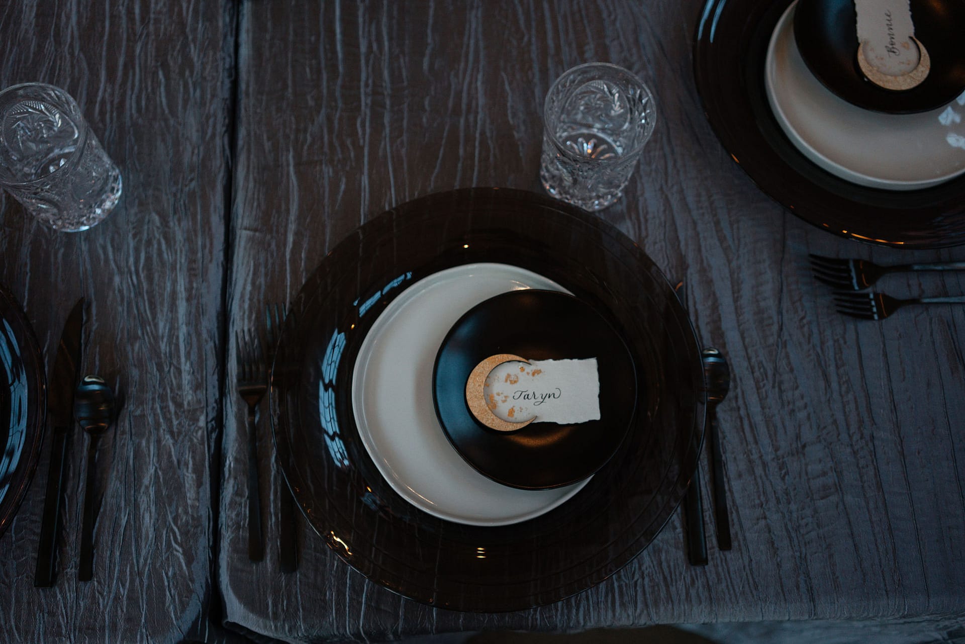 detail shot of place settings with individualized names