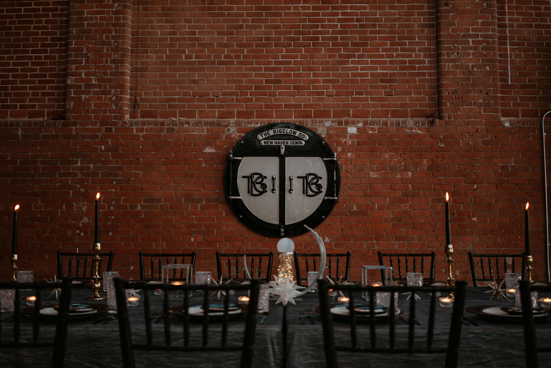 wedding table with moon and stars theme with venue sign
